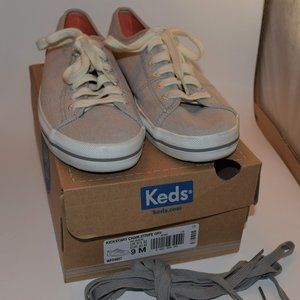 Keds Kickstart Chambray Stripe Gray Shoes Women's Size 9 Lace Up Canvas